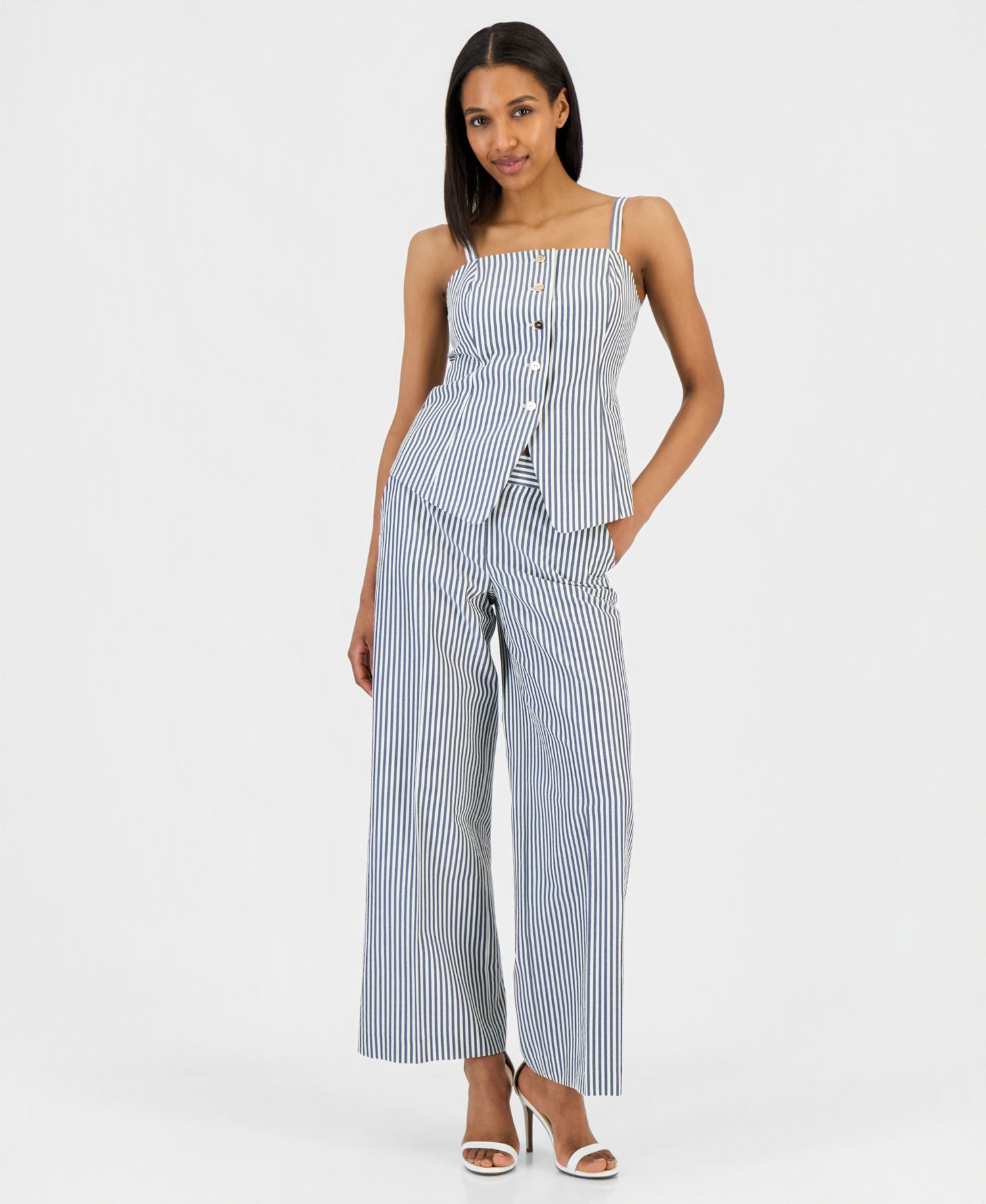 Women's Seersucker Stripe Wide-Leg Pants