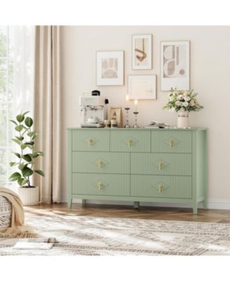 Dresser for Bedroom with 7 Drawers, Wide Modern Chest of Drawers with Metal Handle, Dresser TV Stand, Wood Drawer Organizer for Bedroom