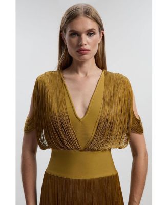 Women's Bandage Knit Fringe Detail Dress