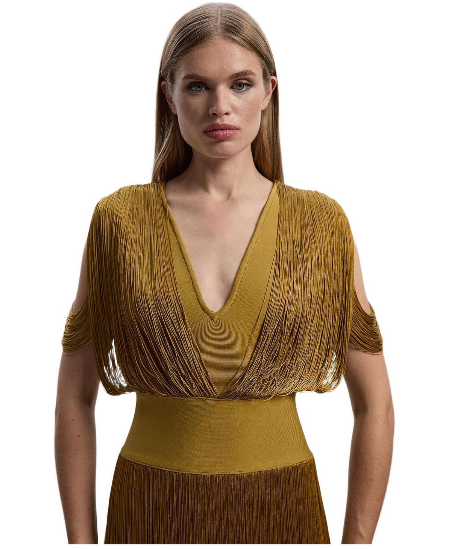 Women's Bandage Knit Fringe Detail Dress
