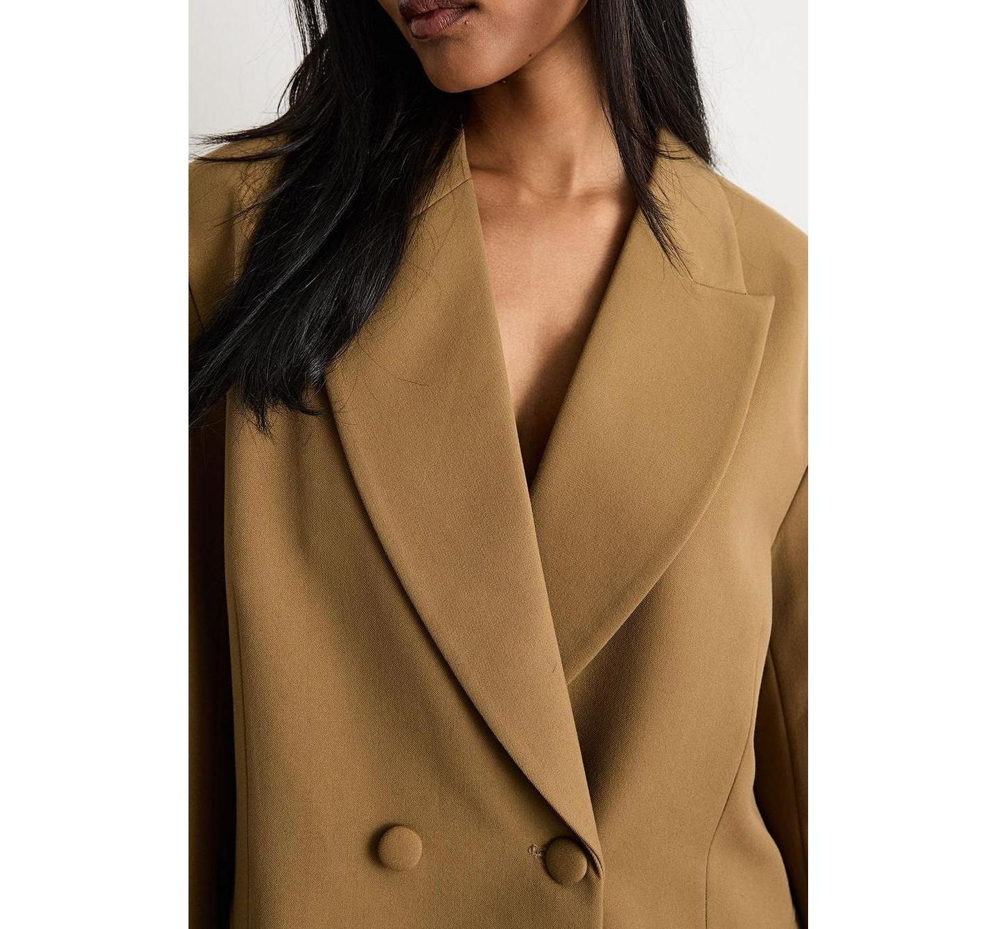Женский пиджак Warehouse The Premium Oversized Tailored Blazer, цвет: Бежевый — фото 8