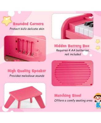 25-Key Kids Piano Keyboard with Stool, Mini Digital Wooden Toy, Adjustable Speed & Volume