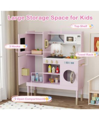 Pretend Play Kitchen Toy with Range Hood, Ice Maker & Telephone for Kids  Role Play