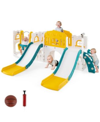 10-in-1 Toddler Slide and Swing Set with 2 Slides and Tunnel