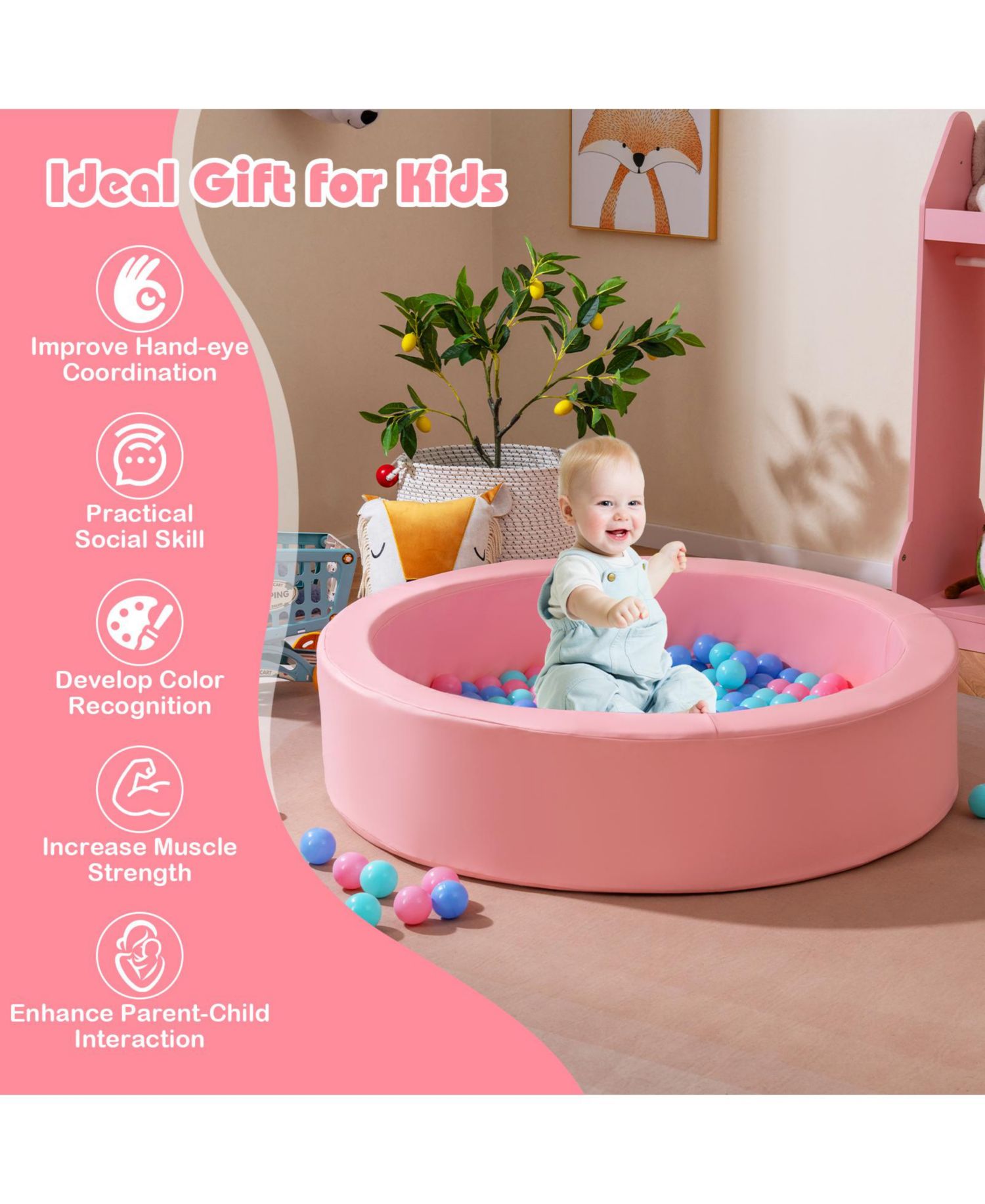 42.5" Round Foam Ball Pit for Toddlers with Washable Cover