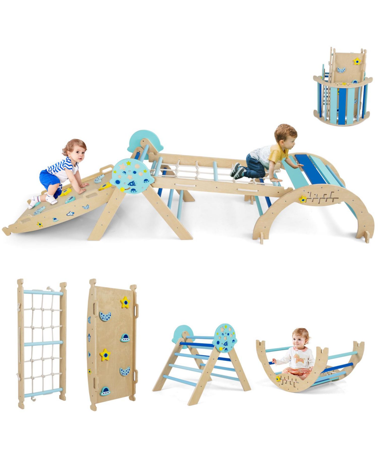8-in-1 Foldable Triangle Baby Climbing Toys, Astronaut/Unicorn Theme