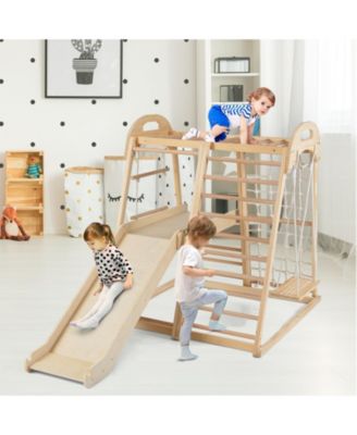 8-in-1 Montessori Wooden Jungle Gym Climber with Slide, Monkey Bar & Play Features for Active Kids