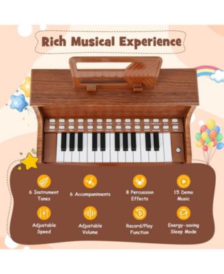 25-Key Kids Piano Keyboard with Stool, Mini Digital Wooden Toy, Adjustable Speed & Volume