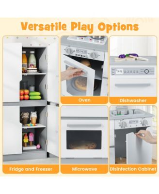 Wooden 2-Piece Kids Kitchen Playset with Fridge & Running Water for Imaginative Play