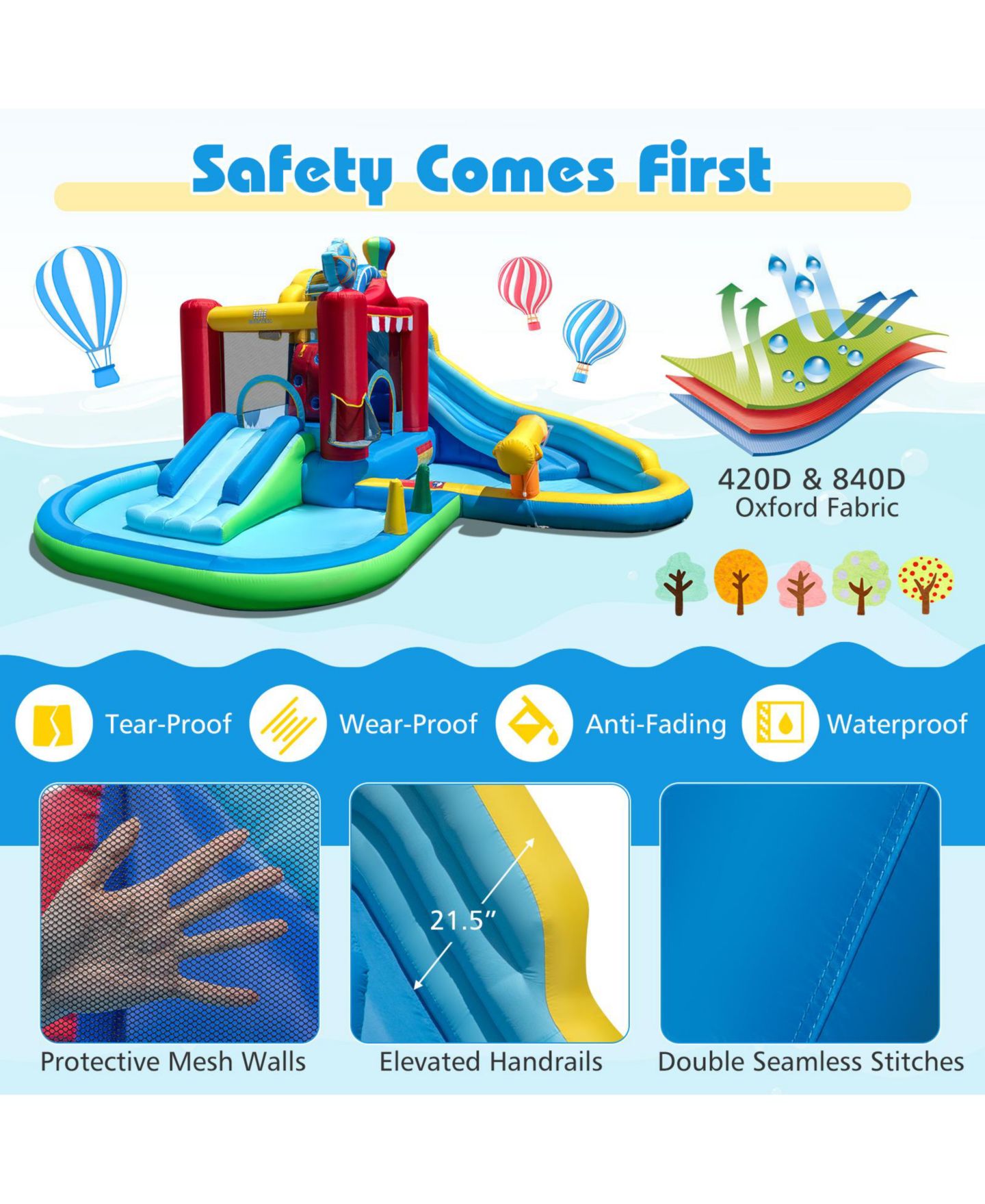Детская игрушка Mecale Inflatable Water Park with Splash Pool, 50 Ocean Balls, 750W Blower, цвет: Синий — фото 5