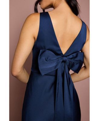 Women's Square Neck Satin Bow Dress