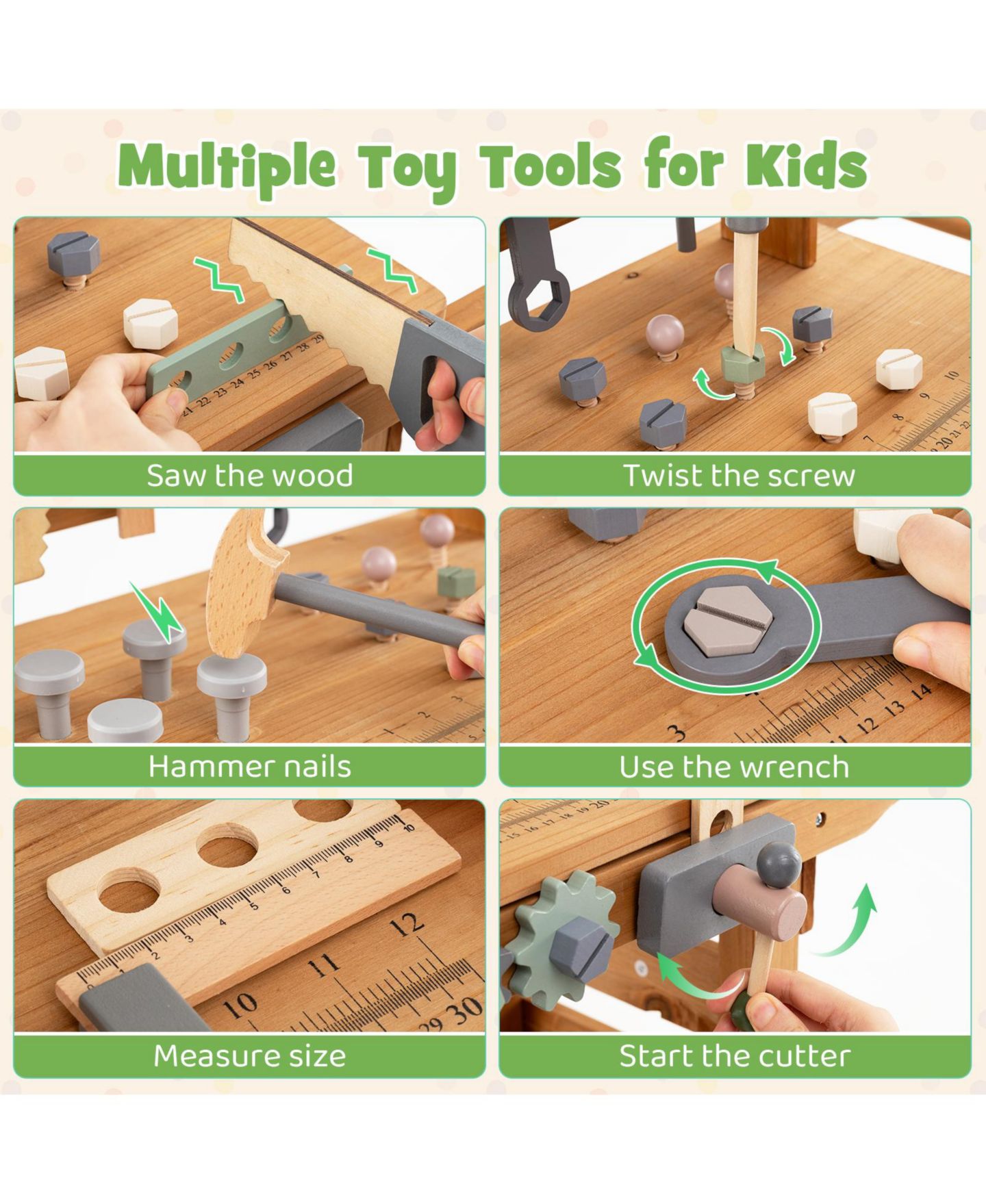 Детская игрушка Mecale 2-in-1 Rolling Wooden Tool Bench, Ages 3+, цвет: Коричневый — фото 4