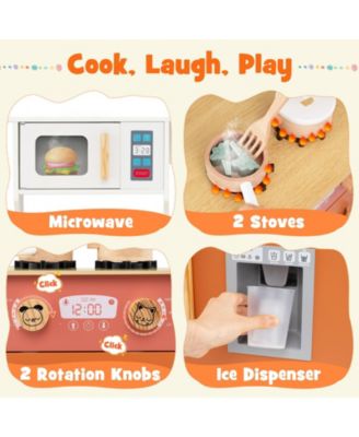 Kids Play Kitchen with Microwave & Rotating Knobs for Boys & Girls Ages 3-6