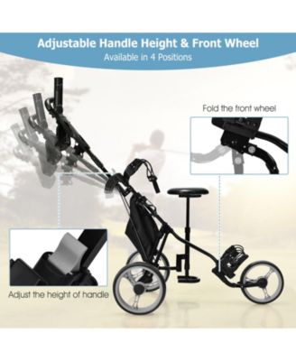 3-Wheel Folding Golf Push Cart with Seat, Scoreboard, Adjustable Handle