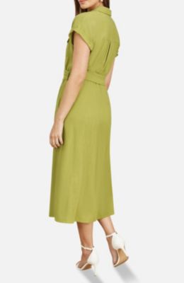Women's Viscose Linen Look Midi Shirt Dress