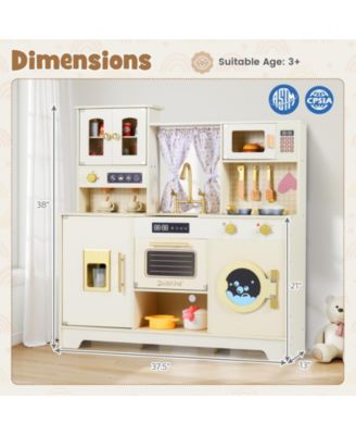 Wooden Toy Kitchen Playset with 14 Accessories for Kids Ages 3