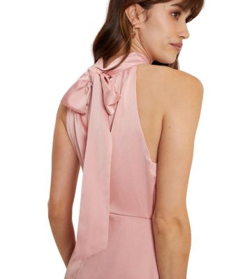 Women's Satin Halter Neck Midi Bridesmaid Dress