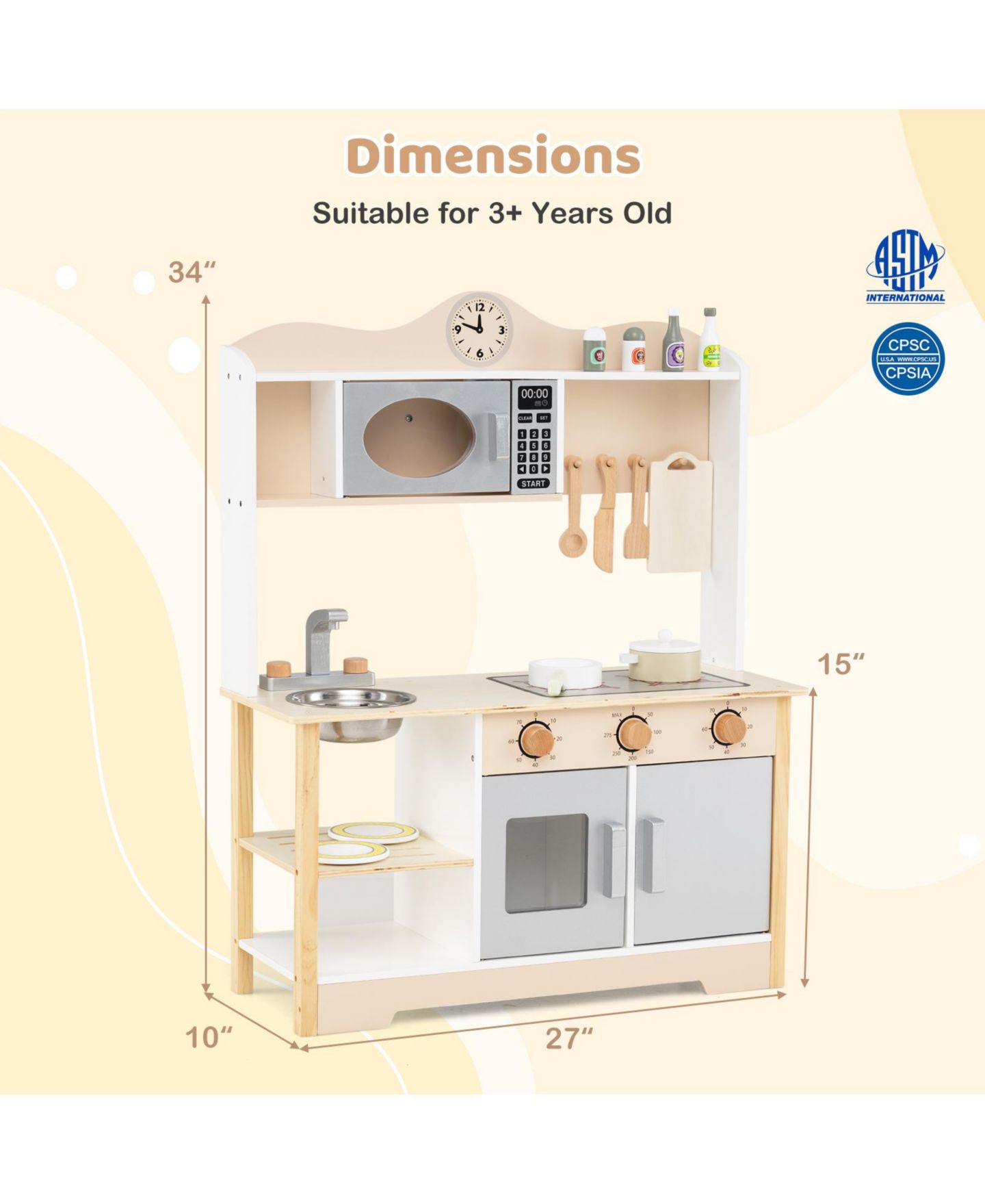 Детские игрушки Mecale Wooden 13-Piece Play Kitchen, Ages 3+, цвет: Коричневый — фото 9