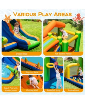 8-in-1 Inflatable Jumping Castle with Slide, 520W Blower Included