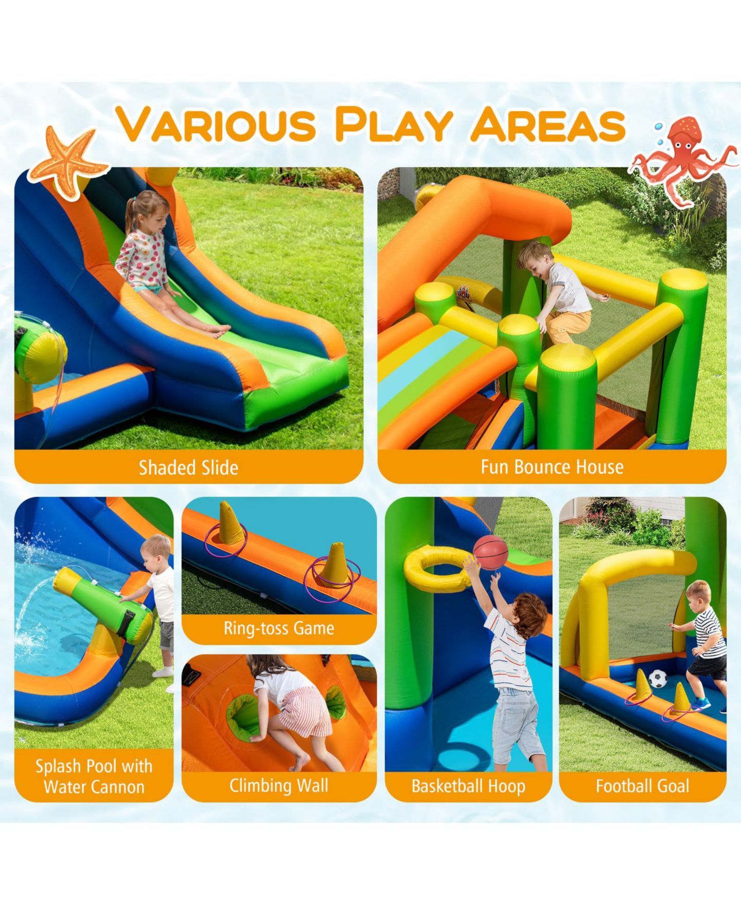 Детская игрушка Mecale 8-in-1 Inflatable Jumping Castle with Slide, 520W Blower Included, цвет: Синий — фото 5