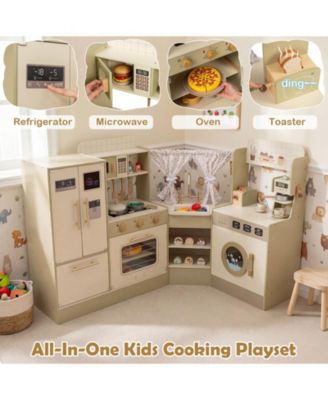 Kids Corner Play Kitchen with Faucet, Dishwasher & Stove for Imaginative Role Play