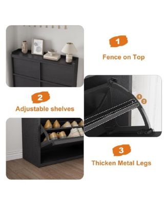 Shoe Cabinet with 6 Flip Drawers, Wooden Shoe Organizer Cabinet with Adjustable Shelf, Shoe Storage for Entryway, Hidden Shoe Cabinet