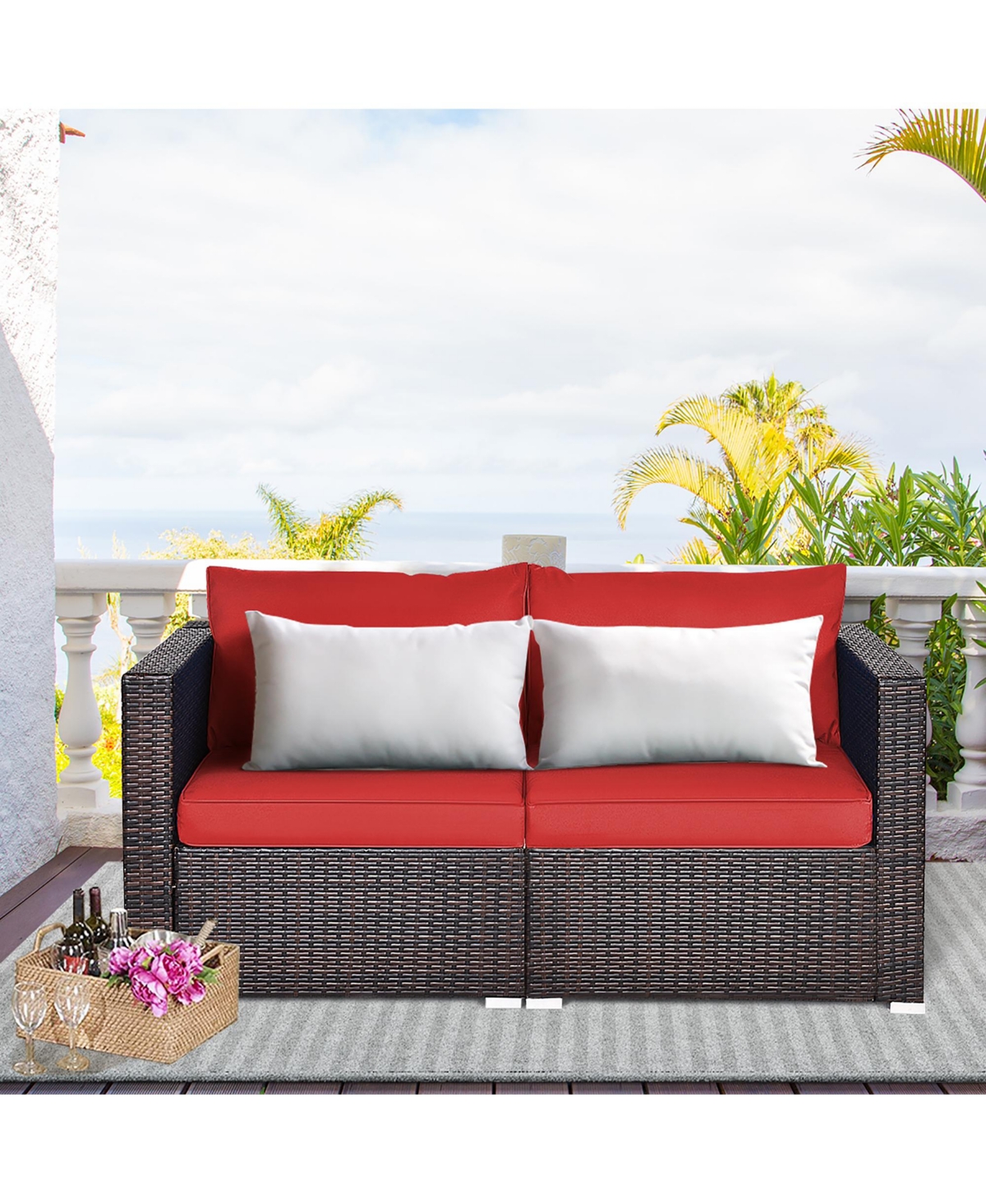 4PCS Patio Rattan Corner Sofa Sectional Furniture Set