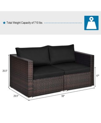 4PCS Patio Rattan Corner Sofa Sectional Furniture Set Black Cushion
