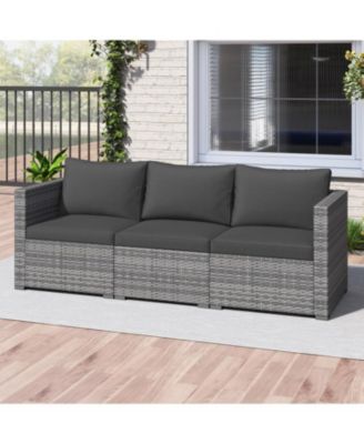 Outdoor 3-Piece PE Rattan Sectional Sofa Set with Cushions