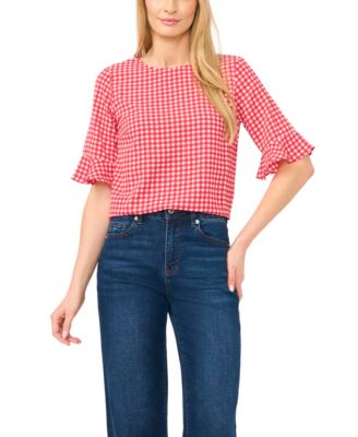 Women's Checkered Crew Neck Blouse