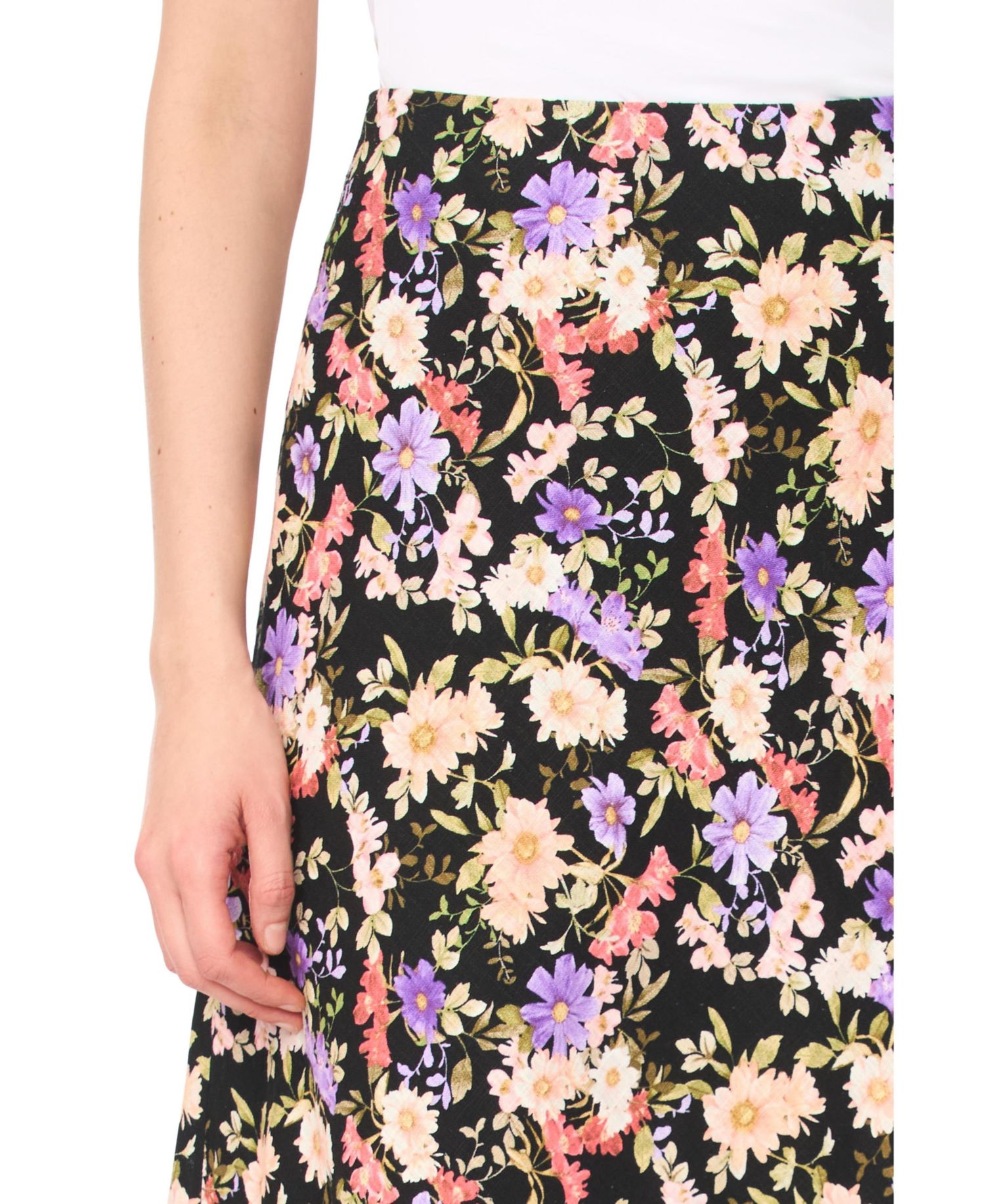 Women's Linen-Blend Floral Midi Skirt