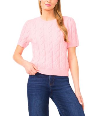 Women's Cable Puff-Sleeve Crew Neck Sweater