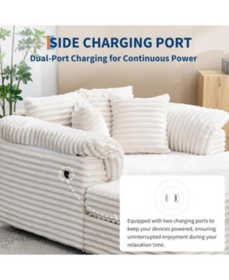 Oversized Chaise Lounge Chair Indoor Upholstered Sofa Bed with Throw Pillows and Armrests Comfy Corduroy Sleeper Couch