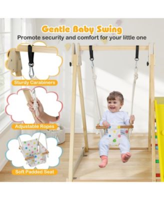 4-in-1 Indoor Jungle Gym with Baby Swing and Climbing Ramp for Toddlers