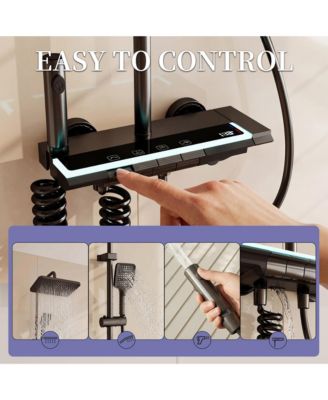 3-Spray Shower Faucet 2.5 GPM with Digital Display, LED Ambient Light, and 3-Mode Hand Shower.