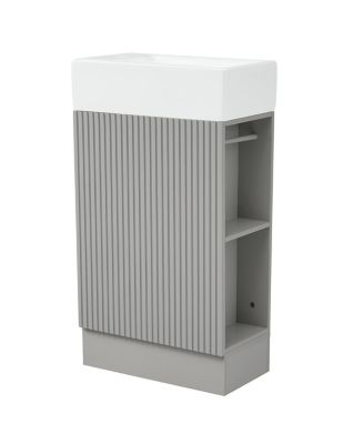 Bathroom Vanity with Sink, MDF Storage Cabinet, Two-Tier Shelf & Left or Right Orientation for Small Bathrooms