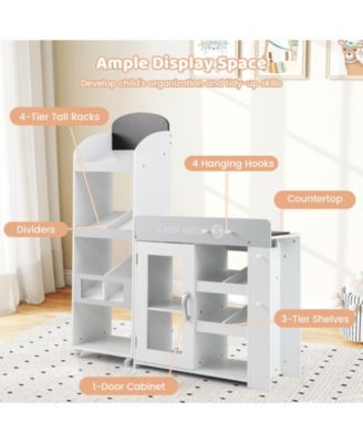 Kids Grocery Store Playset, Convertible Wooden Play Store with Shopping Cart for Pretend Play