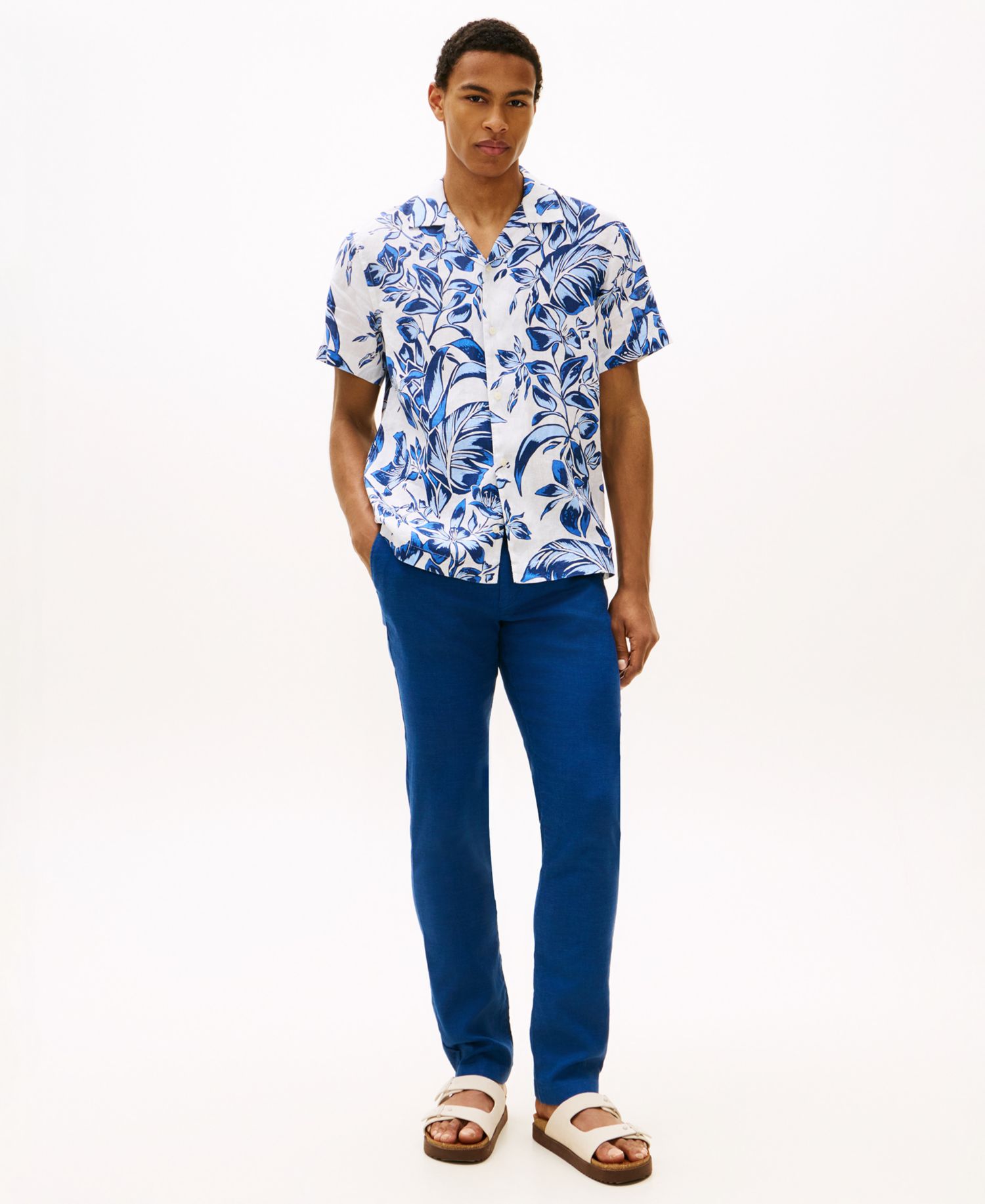 Men's 100% Linen All-Over Floral Short-Sleeve Print Shirt