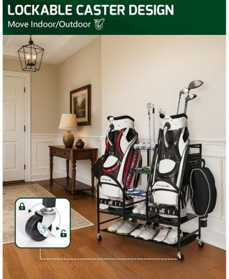 2 Golf Bag Storage Organizer, Golf Bag Stand and Other Golfing Equipment Rack for Garage, Extra Storage Rack Design for Golf Clubs