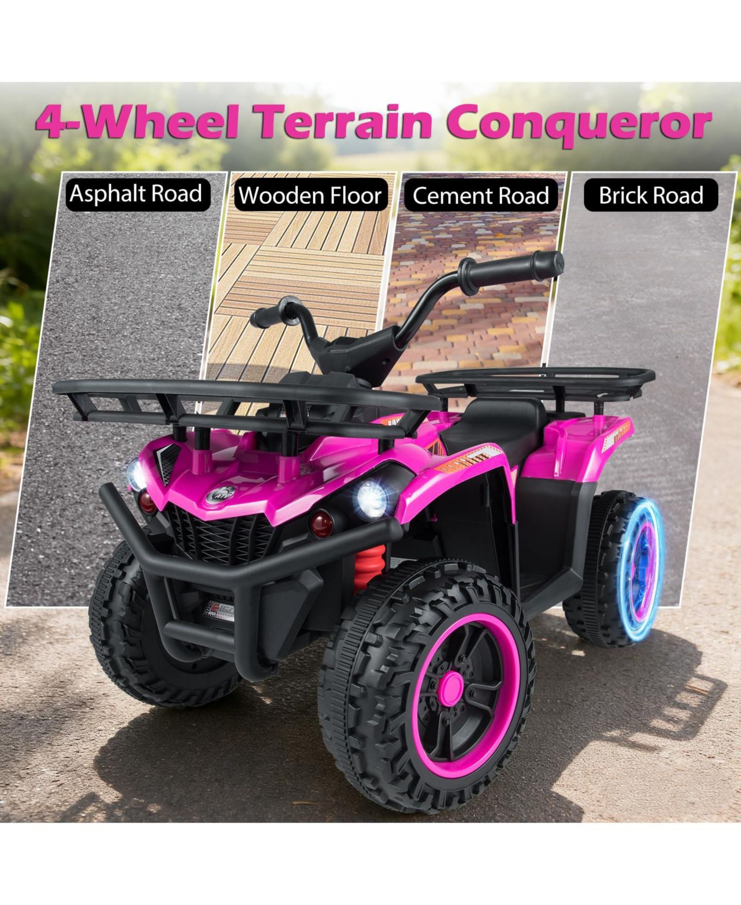 Детская игрушка Mecale 24V Electric Ride On Quad with LED Headlights, цвет: Розовый — фото 4