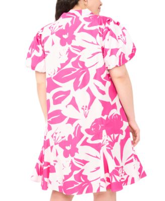 Plus Size Printed Collared Neck Dress
