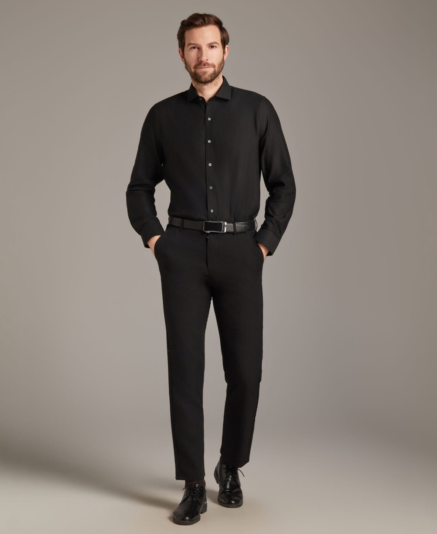 Мужская рубашка Bar III Diamond Dobby Spread Collar Dress Shirt, цвет: Чёрный комбинированный — фото 2