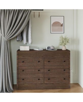 6 Drawer Dresser for Bedroom, Wooden Fluted Chest of Drawers, Modern Oak Storage Organizer for Living Room, Hallway, Entryway