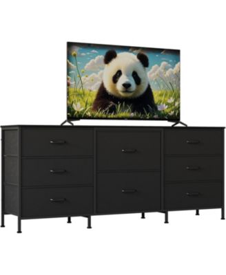 8 Drawer Fabric Dresser TV Stand with Wooden Top, Metal Frame Storage Chest, Wide Closet Organizer for Bedroom Living Room Hallway