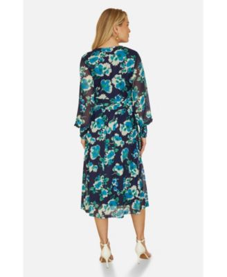 Women's Floral V-Neck Long Sleeves Wrap Dress