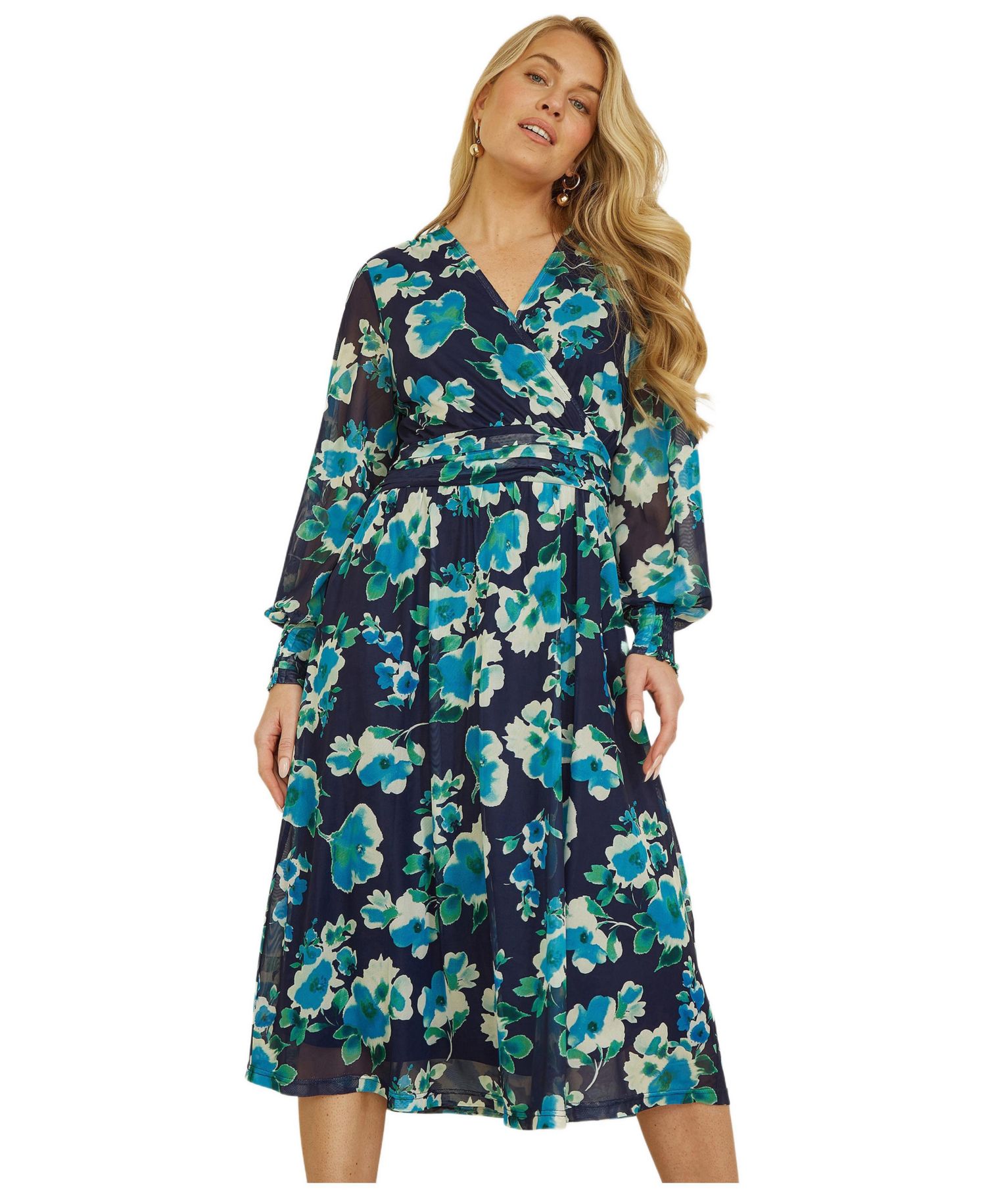 Women's Floral V-Neck Long Sleeves Wrap Dress