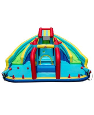 Inflatable Double Water Slide Park with Obstacle Course & Basketball Hoops