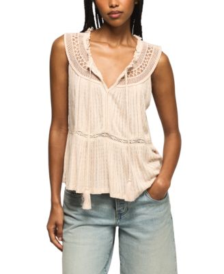 Women's Peplum Lace Trimmed Sleeveless Tank