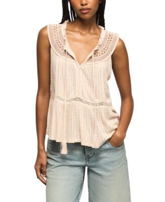 Lucky Brand Women's Peplum Lace Trimmed Sleeveless Tank Top - Macy's