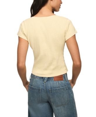 Women's Crochet Trim Short-Sleeve Henley Top